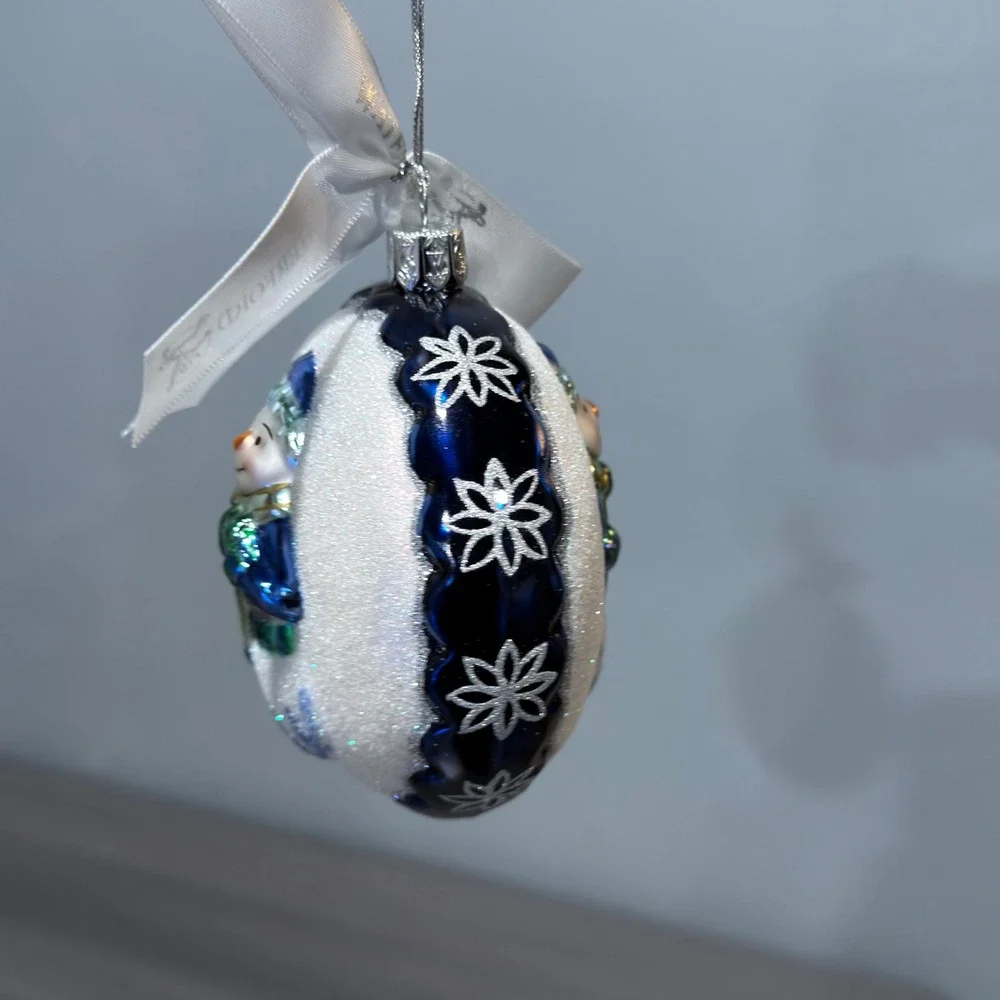 Waterford Holiday Heirlooms Snowman Glass‎ Ornament Cobalt Blue Silver Glitter